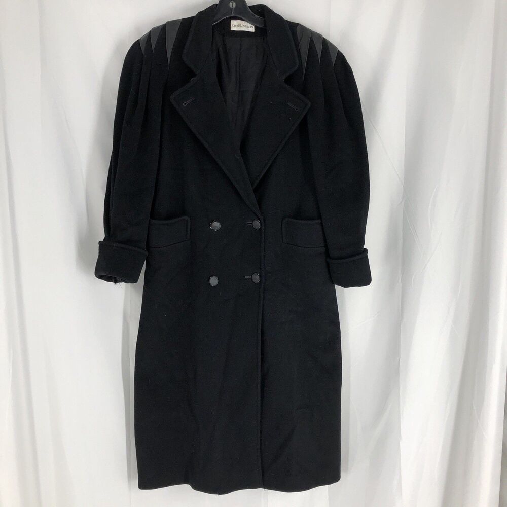 Charles Klein Women's Black Double Breasted Wool Long Coat Unsized, Fits Large